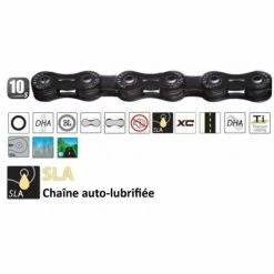 Chaîne Yaban SLA H10 Ti Autolubrifiée - 10V - Noir -Boutique Pneus et Chambres à Air pas cher chaine yaban sla h10 ti autolubrifiee 10v noir 1